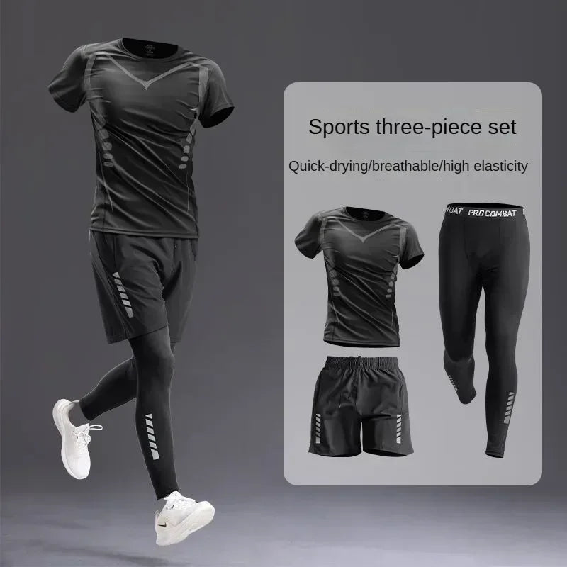 Men’s Sportswear Suit 1-5pcs – All-Season Running Cycling & Fitness Quick-Dry Track Set - 3pcs set A / XL