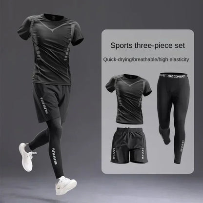 Men’s Sportswear Suit 1-5pcs – All-Season Running Cycling & Fitness Quick-Dry Track Set - 3pcs set A / XL
