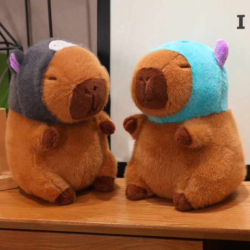 Capybara Soft Doll Cute Stuffed Capibara Anime With Pikachu Stitch Kuromi Hat Toy Kawaii Plushie Xmas Gift for Girl Friend