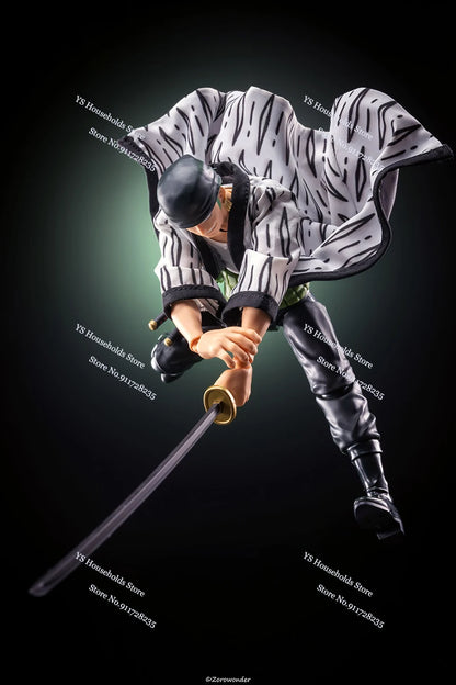 1/12 Anime One Piece Roronoa Zoro Man Soldier Mini Hemline Long Black Green Windbreaker Coat Toys Accessory For 6" Shf Figure