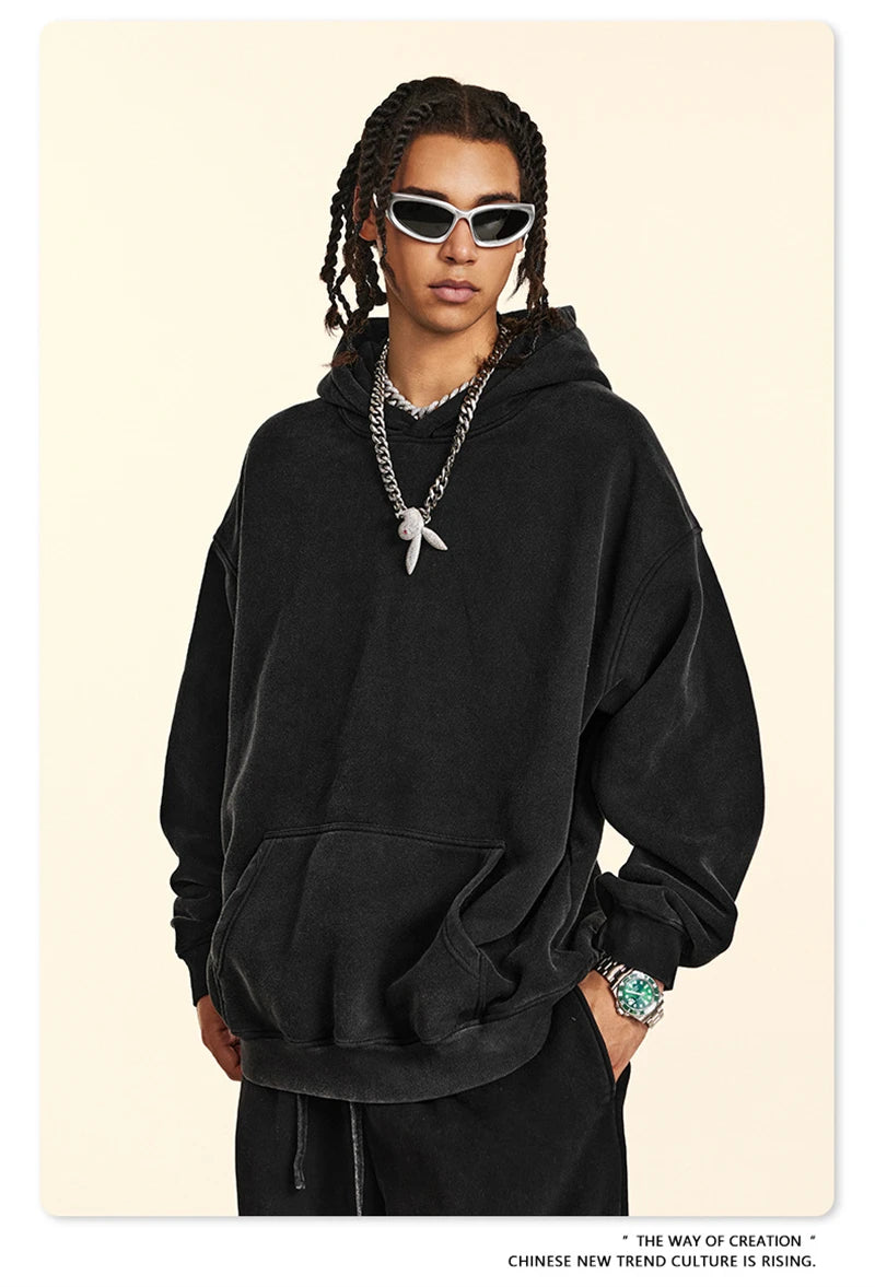 ZODF 2024 Winter Unisex Washed Fleece Hoodies 360gsm Warm Loose Retro Hooded Sweatshirts HY0870