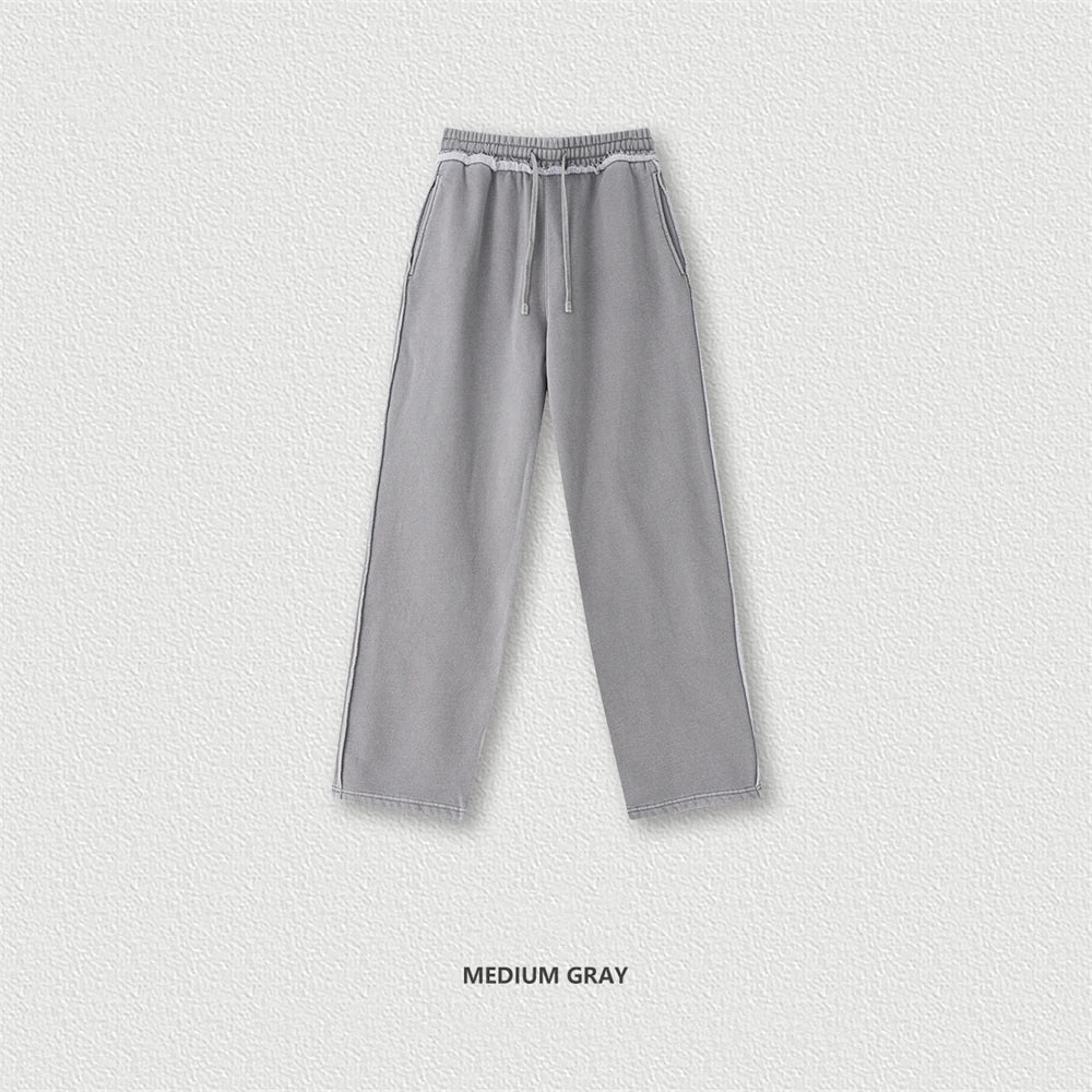 ZODF 2025 Winter Unisex Washed Fleece Straight Pants 400gsm Knitted Warm Loose Trousers HY1093 - Mid Grey / XL / China