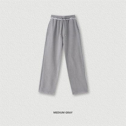 ZODF 2025 Winter Unisex Washed Fleece Straight Pants 400gsm Knitted Warm Loose Trousers HY1093 - Mid Grey / XL / China