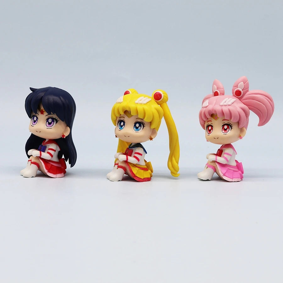 Q Version Sailor Moon Anime Figure Kawaii Sailor Mars Jupiter Mercury Venus Action Figure PVC Collection Model Doll Toy for Kids