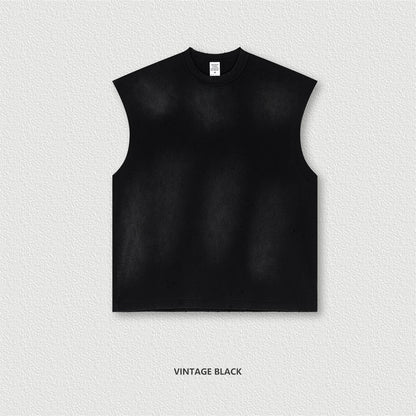 ZODF 2025 Summer 285gsm Washed Tank Tops For Men Unisex American Retro Cut Distressed Oversized Sleeveless TEE Vest HY1006