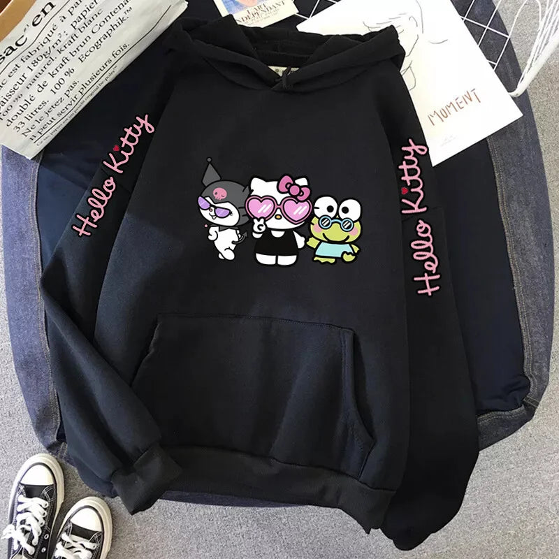 Women's Sportswear Sanrio Japan Harajuku Hello Kitty Tops Cute Clothes Pattern Hoodie Winter Long Sleeve Jacket Women Winter