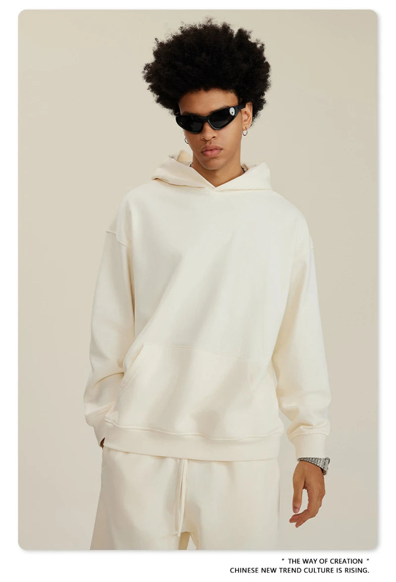 ZODF New Winter 440gsm Terry Hooded Hoodies For Men Retro Unisex Couple Loose Oversized Solid Pullovers Streetwears HY0664