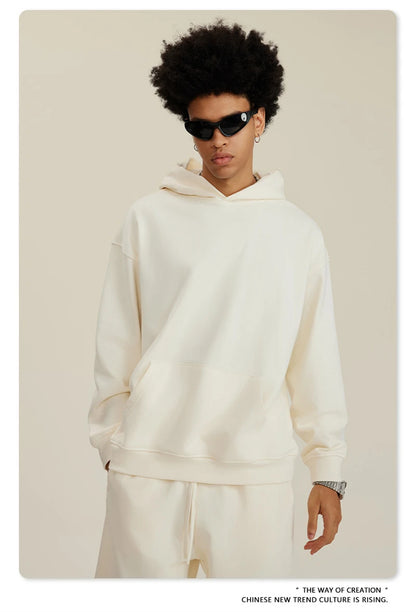 ZODF New Winter 440gsm Terry Hooded Hoodies For Men Retro Unisex Couple Loose Oversized Solid Pullovers Streetwears HY0664