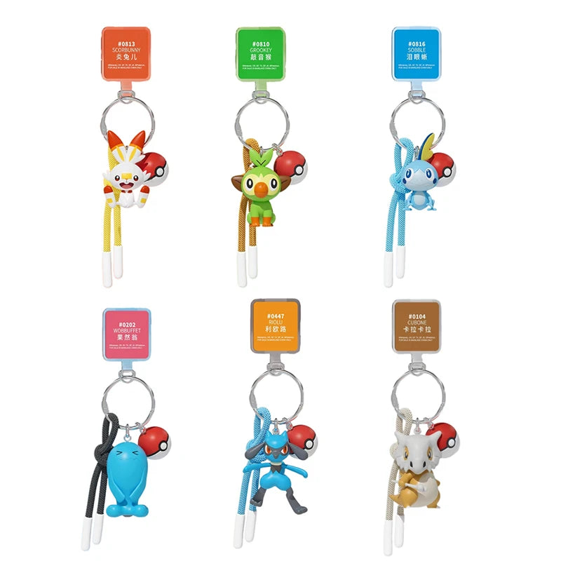 Genuine Pokemon Scorbunny Keychain Grookey Riolu Sobble Wobbuffet Cubone Anime Action Figure Toy Keyring Fragrance Pendant Gift