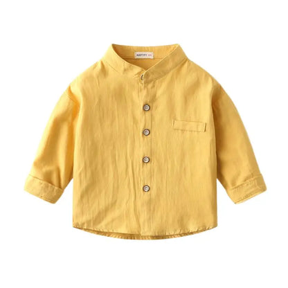 Baby Clothes Boys Shirts Buttons Soft Cotton Fall Kids Blouse Boutique Infantil 1 to 2 3 4 5 6 Yrs Casual White Blue Yellow Tops