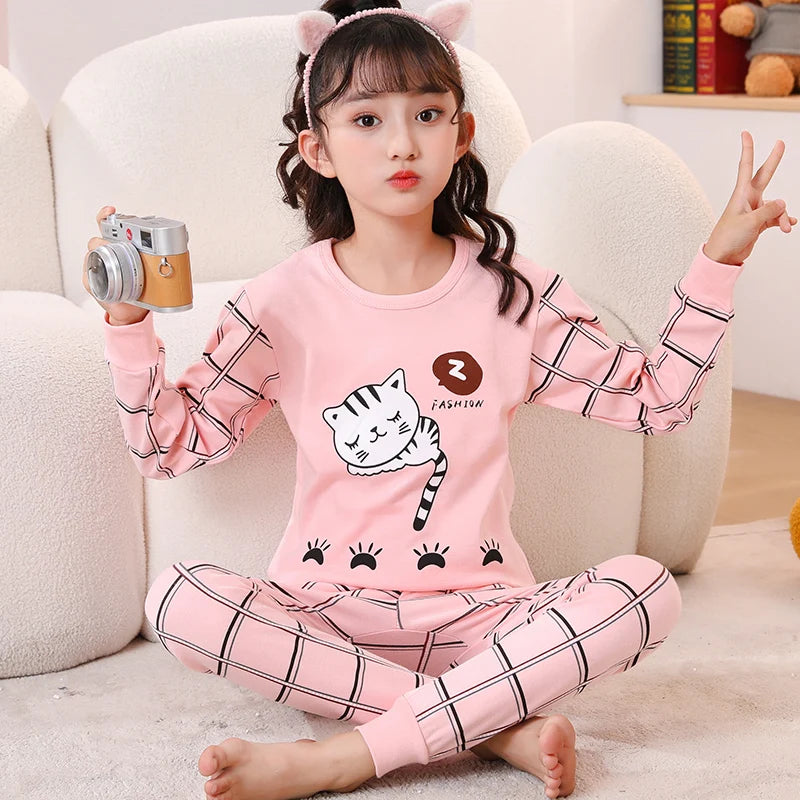 Toddler Girl Sleepwear Cotton Sets Funny Cartoon Winter Long Sleeve Kids Pajamas Girls Red Rabbit Pyjama 2 to 4 6 8 10 12 Years