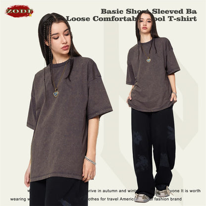 ZODF Vintage 2024 Summer Men Washed Solid 230gsm T-Shirts Unisex Ripped Breathable Quick Dry Cooling Feeling T Shirt Tees HY0801