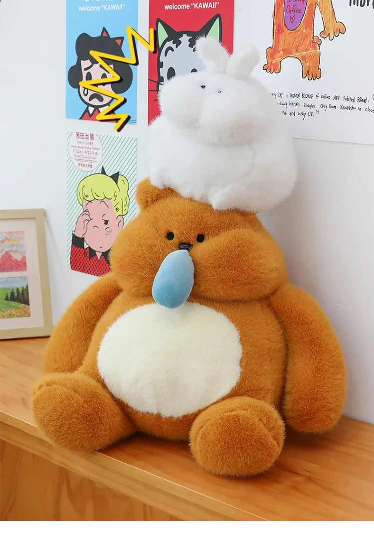 35-45cm Cute Muscle Bear Snot Bear Doll Sitting Posture Pull String Animals Stuffed Toy Soft 24CM Plush Bear Doll Kids Kawaii