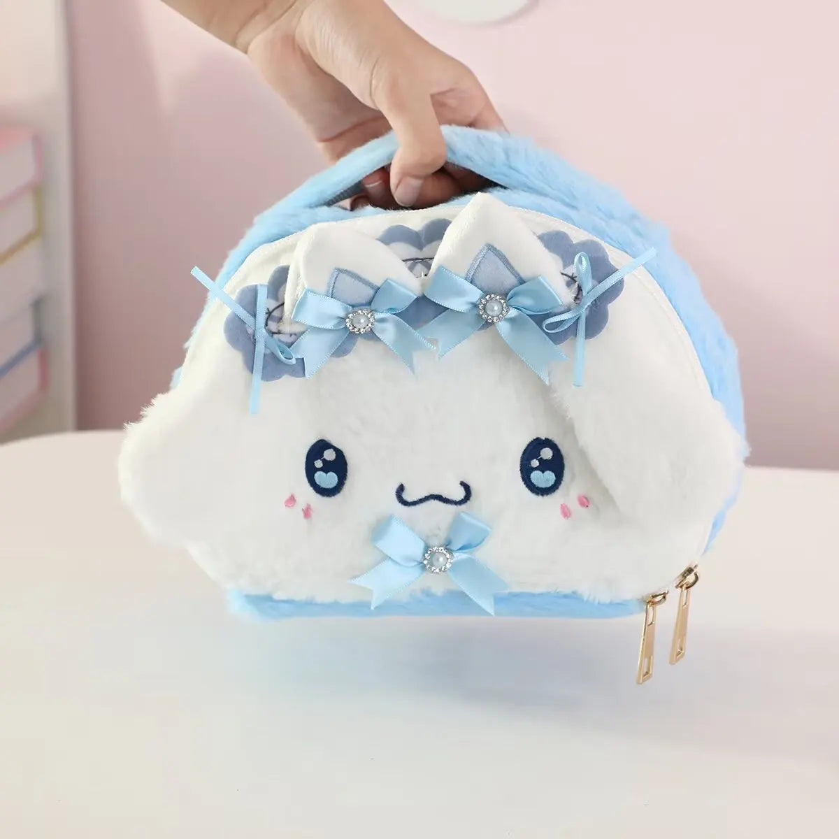 Kawaii Cinnamoroll Kuromi Hello Kitty My Melody Plush Bag Cosmetic Pouch Cartoon Anime Soft Makeup Bag for Daily Use & Travel