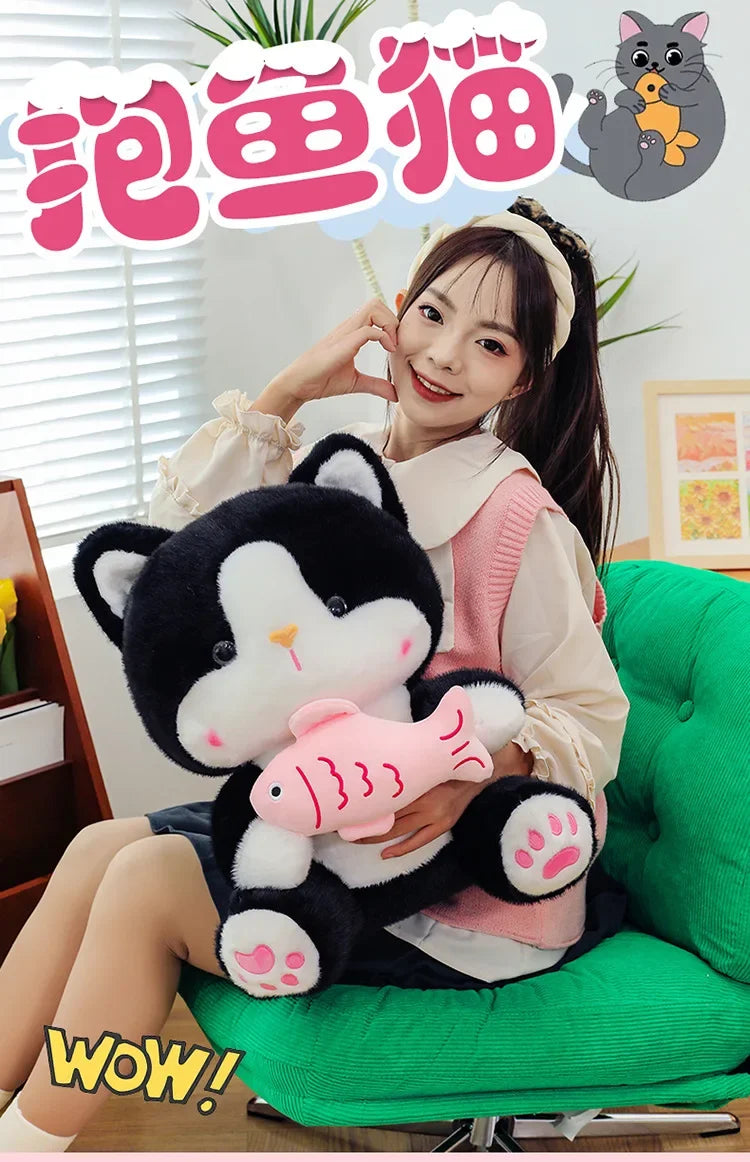 45cm Kawaii Stuffed Toys Lace Scarf Cat Plush Doll Fluffy Soft Cat Baby Doll Cute Cartoon Cat Stuffed Toy Home Decor Kid Gifts