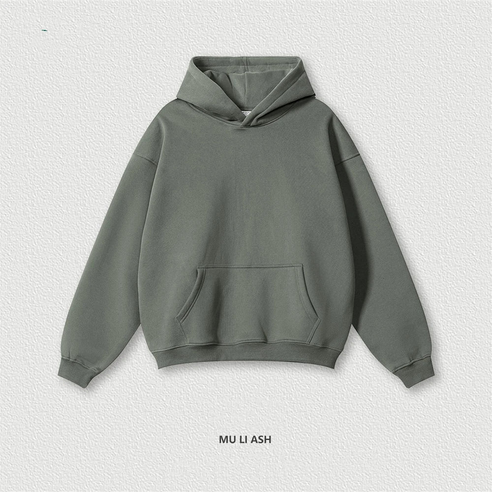 ZODF New 2024 Autumn Winter Men 345gsm Fleece Hoodies Unisex Women Relax Fit Warm Solid Hooded Pullovers Sweatshirts HY0863