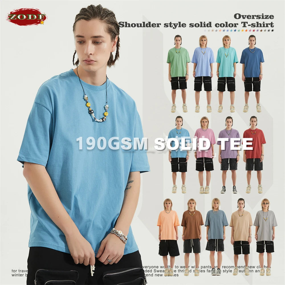 ZODF Trendy 2025 Men Basic Solid Cotton T-Shirts Unisex Male 190gsm Summer Loose Comfortable Soft Tees Shirt Streetwears HY0040