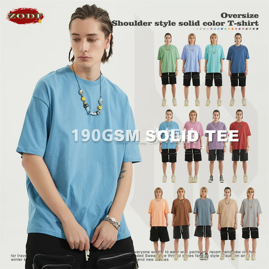ZODF Trendy 2025 Men Basic Solid Cotton T-Shirts Unisex Male 190gsm Summer Loose Comfortable Soft Tees Shirt Streetwears HY0040