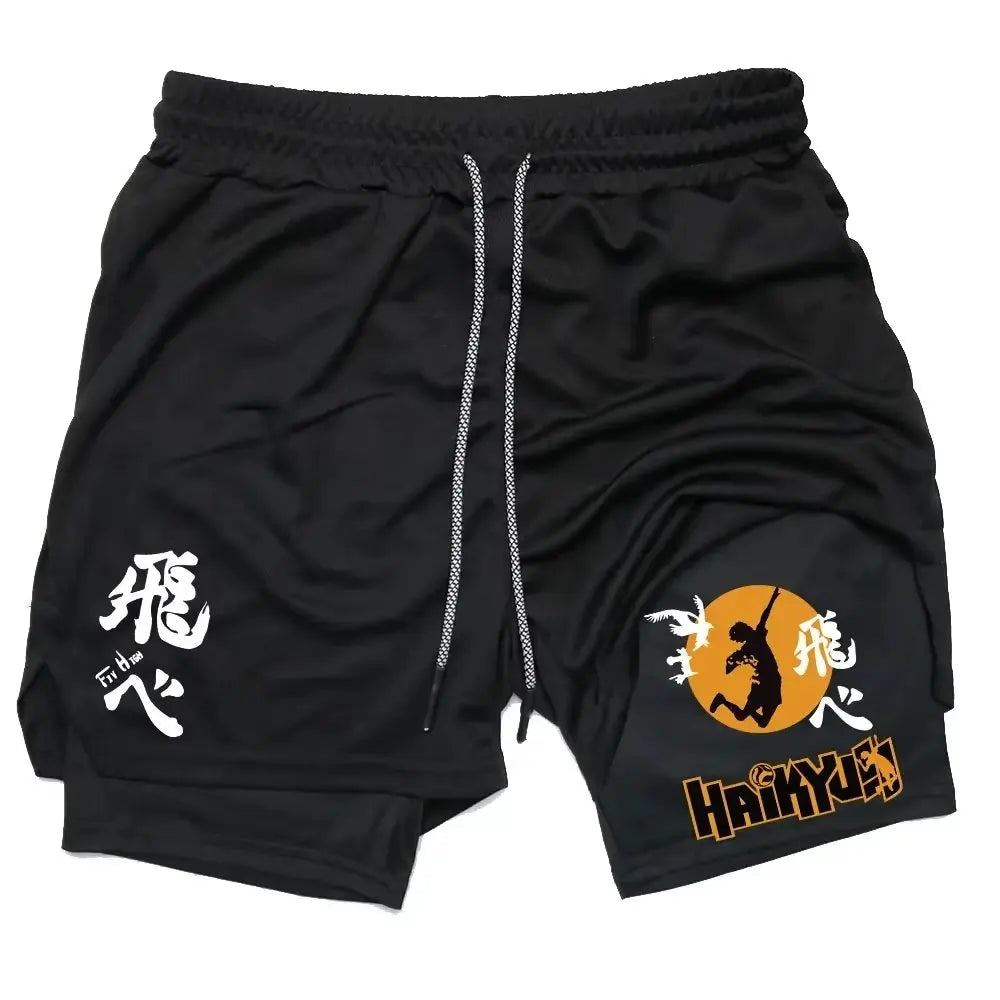 Anime Haikyuu Men's Shorts Quick-dry Pants Summer Graphic Print Workout Training Fitness Double Layer 2-in-1 Sports Gym Shorts