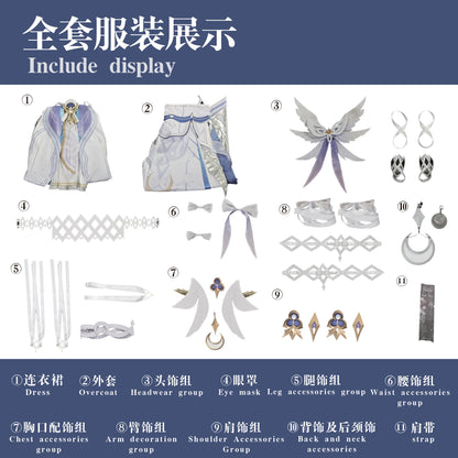 Genshin Impact Columbina Cosplay Costume Wig The Damselette Dress Uniform Eleven Fatui Harbingers Halloween Party for Women Girl