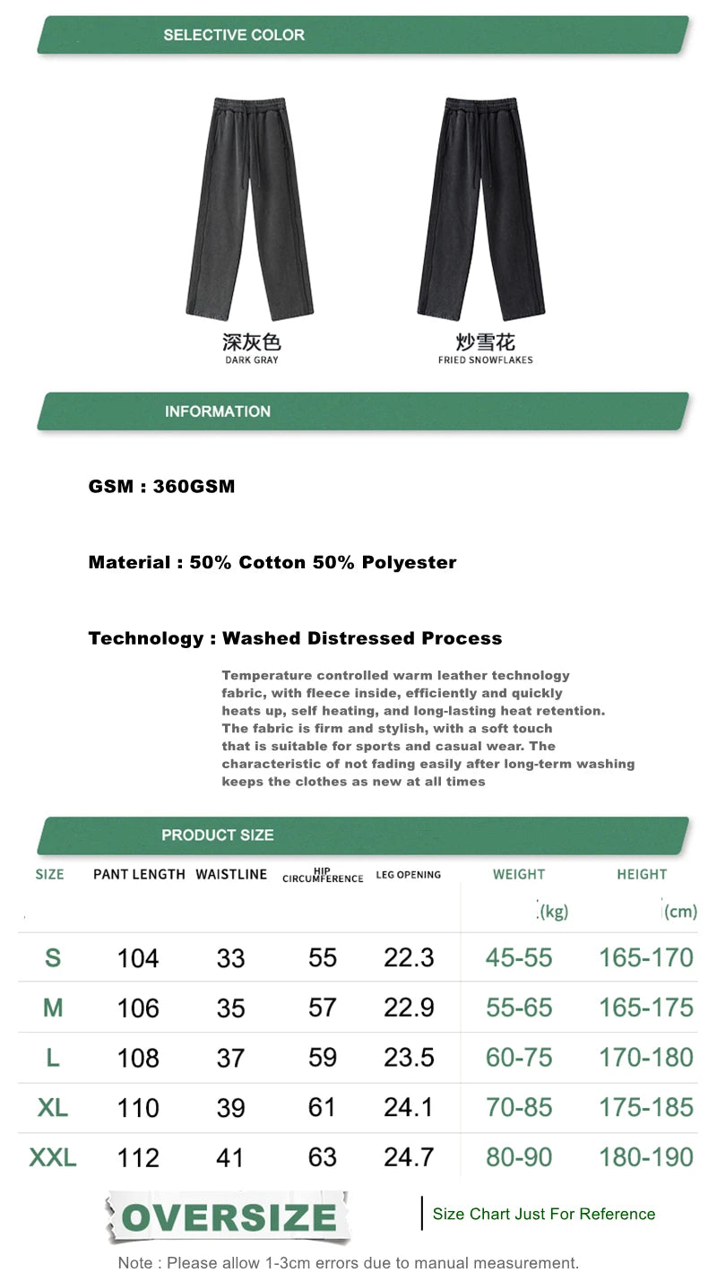 ZODF Vintage Man Winter Washed Fleece Straight Pants Unisex Distressed 360gsm Knitted Warm Trousers Brand Bottoms HY1092