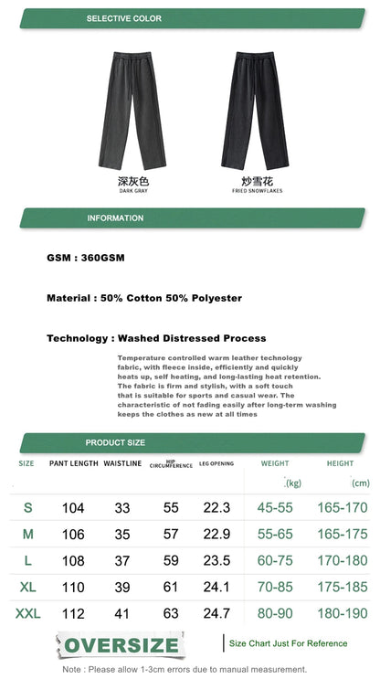 ZODF Vintage Man Winter Washed Fleece Straight Pants Unisex Distressed 360gsm Knitted Warm Trousers Brand Bottoms HY1092