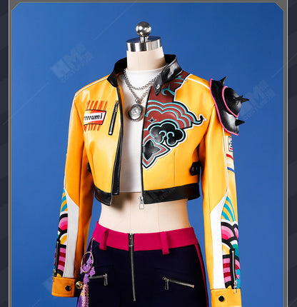 Anime KPop Demon Hunters Rumi Cosplay Costume Wig Yellow Leather Jacket Huntrix Uniform Halloween Party Women Girls Props iCoser