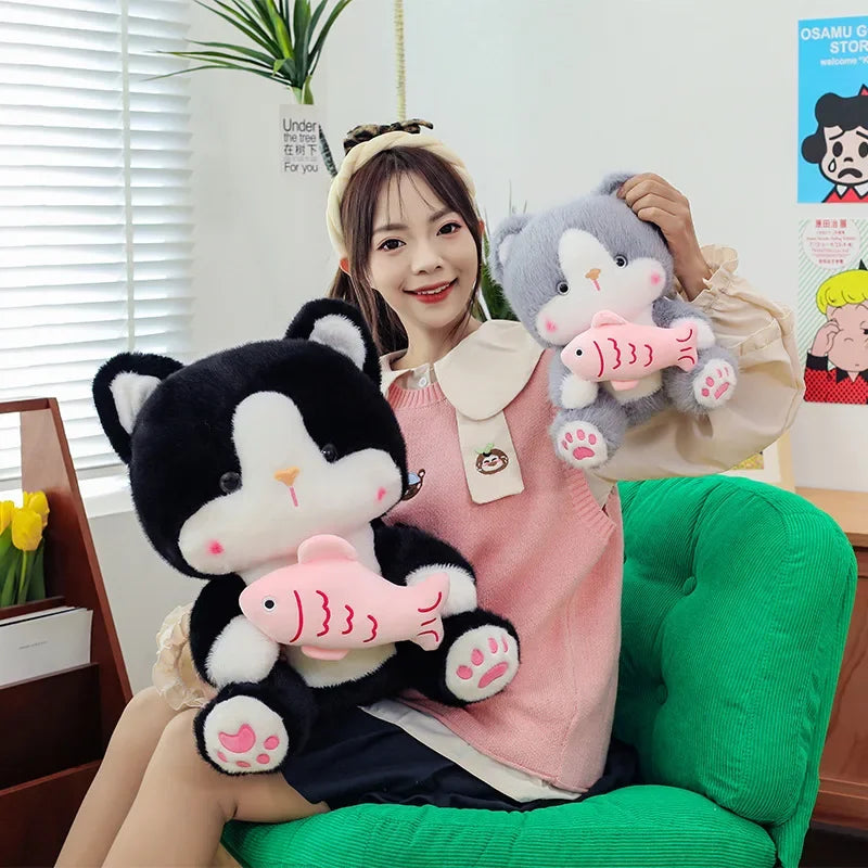 45cm Kawaii Stuffed Toys Lace Scarf Cat Plush Doll Fluffy Soft Cat Baby Doll Cute Cartoon Cat Stuffed Toy Home Decor Kid Gifts