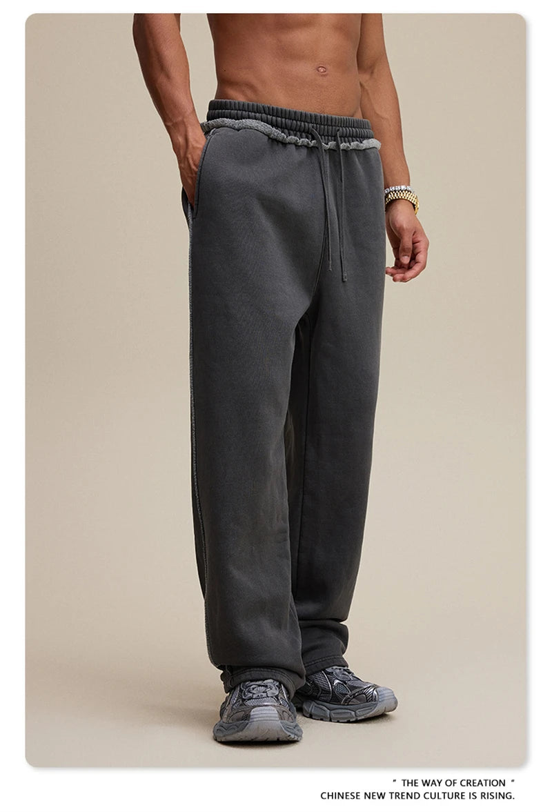 ZODF 2025 Winter Unisex Washed Fleece Straight Pants 400gsm Knitted Warm Loose Trousers HY1093