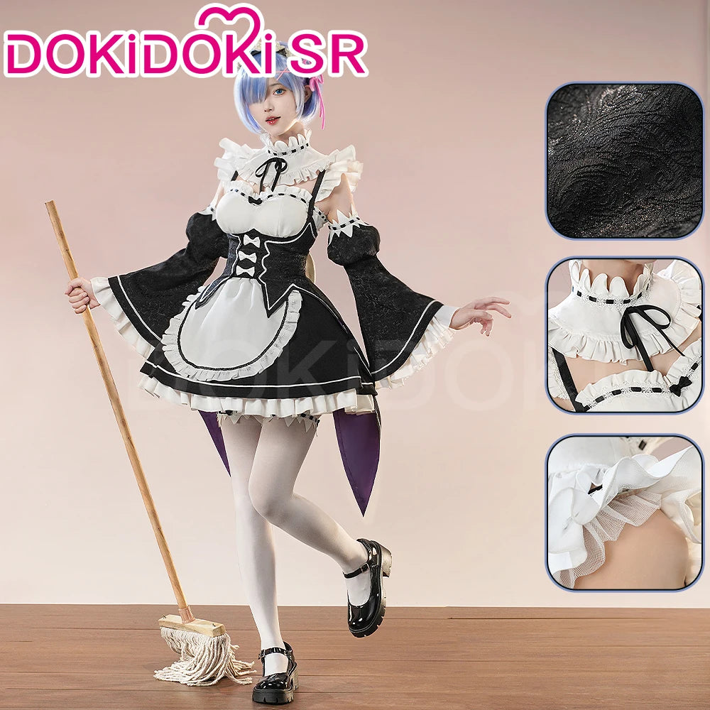 IN STOCK Remm/Ramm Cosplay Costume Anime Cosplay DokiDoki-SR Women Cute Maid Uniform Costume Remm Cosplay