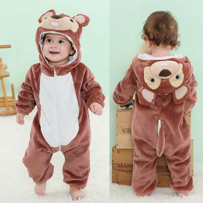Baby Girl Romper Newborn 0 to 3 6 9 12 18 24 Months Winter Soft Warm Flannel Baby Rompers for Boy Clothes Kigurumi Cow Dinosaur