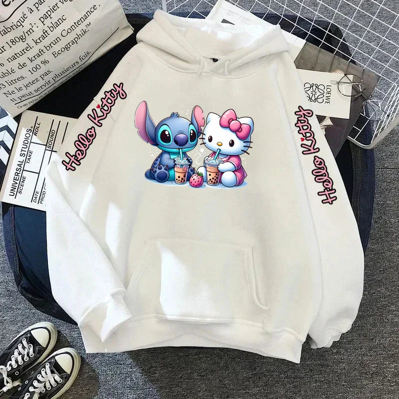 Women's Sportswear Sanrio Japan Harajuku Hello Kitty Tops Cute Clothes Pattern Hoodie Winter Long Sleeve Jacket Women Winter