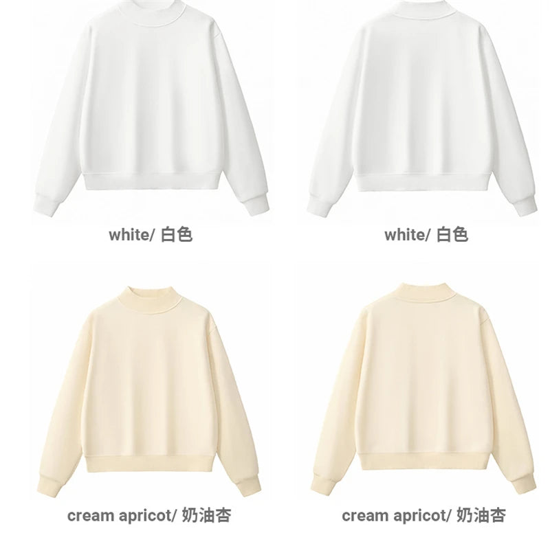 ZODF 2025 Winter Women 350gsm Warm Fleece Sweatshirts Girls Female Hip Hop Half Turtleneck Pullovers Brand Clothing HY056