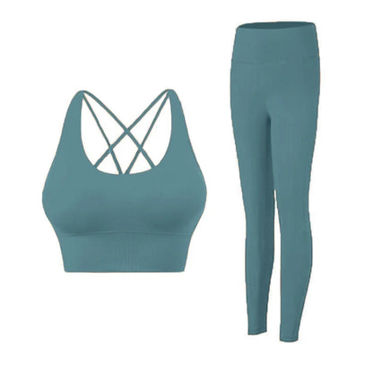 2 Piece Women’s Yoga Tracksuit Athletic Wear Pilates Fitness Suit Gym Workout Push Up Sports Bra Leggings Set - Forest