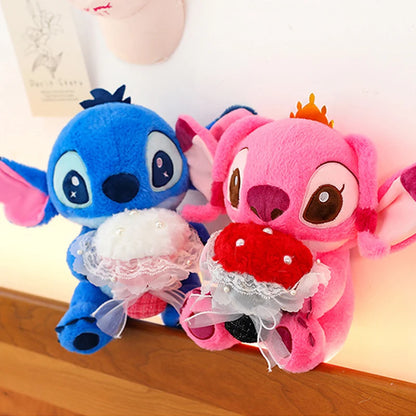 30/70CM Lilo and Stitch Disney Plush Toys Anime Cartoon Stuffed Xmas Rose Bouquet Angel Stich Doll Plushie Kids Birthday Gifts