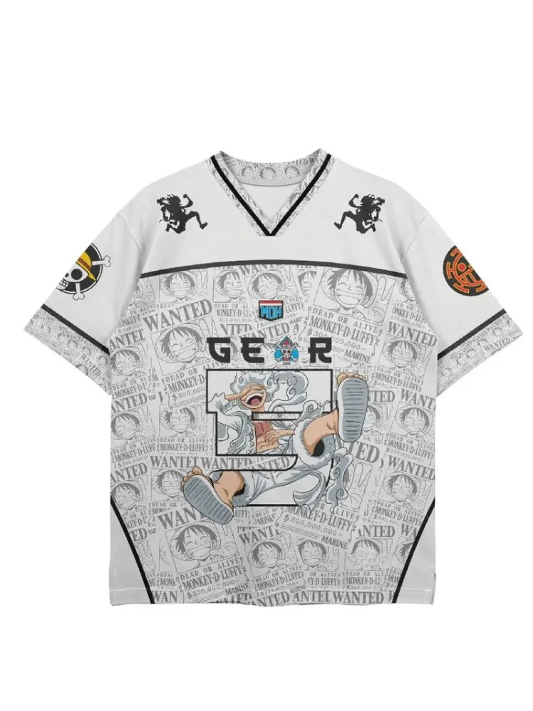 2526 New Bandai Anime One Piece Luffy Summer Jersey T-shirt Oversized 3D Adult and Children's Multifunctional Top Christmas