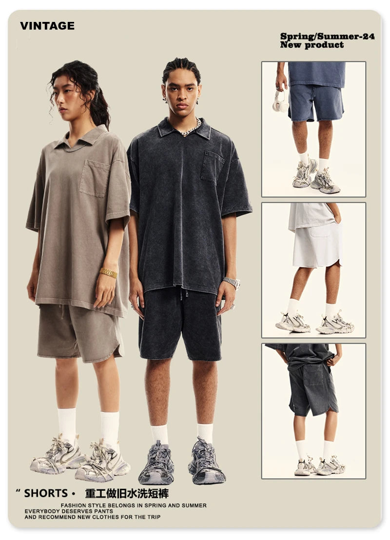 ZODF New 2024 Men Washed Plush Cotton Shorts Unisex Couple Loose 358gsm Distressed Comfortable Short Pants Streetwears HY0807