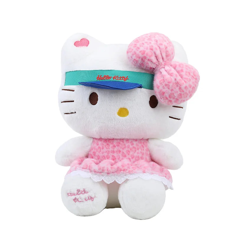 New Sanrio Plush Leopard Print Baseball Cap KT Cat Hello Kitty Stuffed Animal Kitten Pillow Doll for Kids Birthday Xmas Gift For