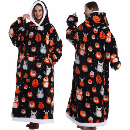 Halloween Oversized Blanket Hoodie for Adults Extra Long Plush Thick Wearable Blanket with Sleeves Women Men Winter Home Clothes