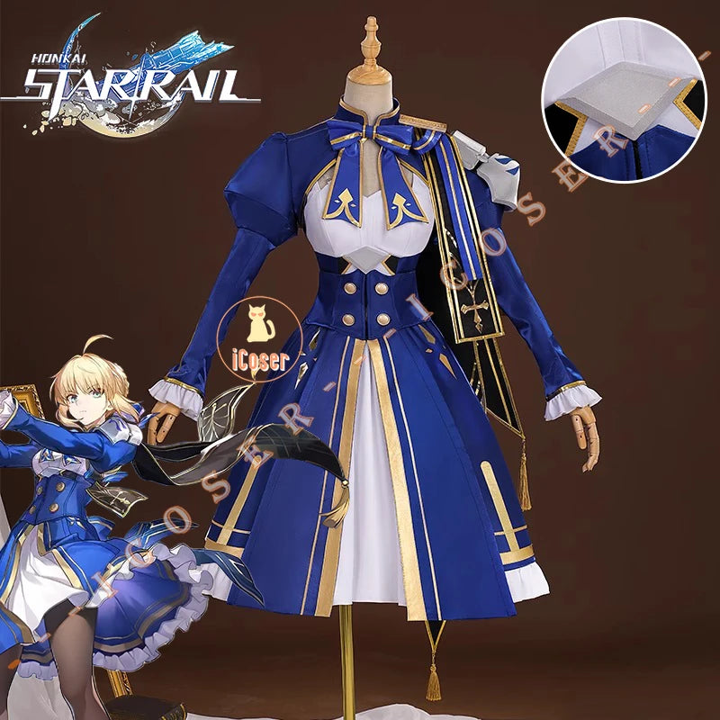 iCoser Honkai Star Rail Fate Saber Cosplay Costume Wig Dress Uniform Headwear Carnival Halloween Party Women Girls Props Gifts