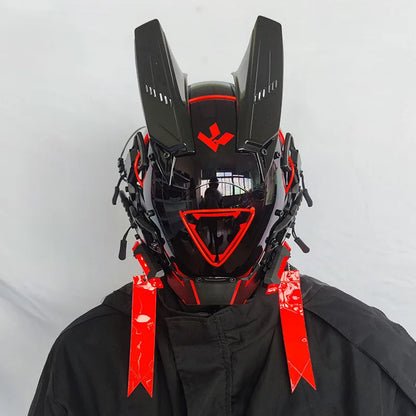 Cyberpunk Helmet Cosplay Dreadlocks Cool Mask With Led Light Shinobi Samurai Mask Braids Christmas Birthday Gift Dreads Wings
