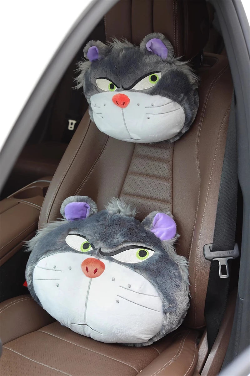 Disney Lucifer Cat Headrest Back Cushion For Car Seat Safety Belt Cover Huggable Pillow Stuffed Animal Grey Cat Plushies Gifts