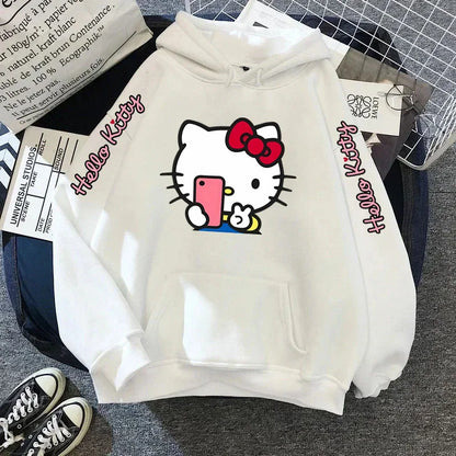 Women's Sportswear Sanrio Japan Harajuku Hello Kitty Tops Cute Clothes Pattern Hoodie Winter Long Sleeve Jacket Women Winter