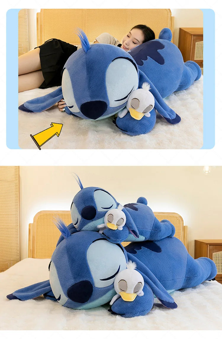 120cm Large Big Size Disney Stitch Holding Duck Anime Plush Stuffed Doll Room Plushies Pillow Ornaments Children's Holiday Gifts