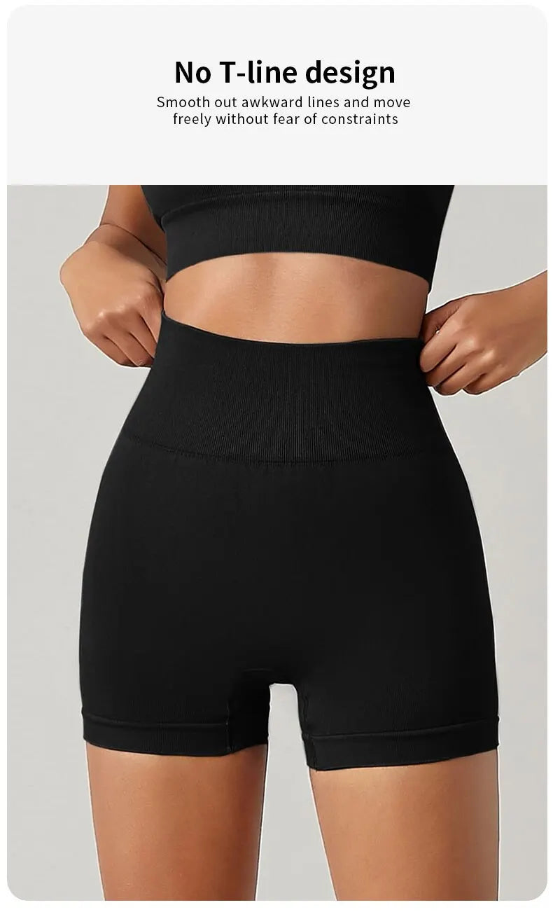 Fitness Shorts for Women High Waist Tight Cycling Yoga Breathable Sports Pants No Awkward Lines - black / L