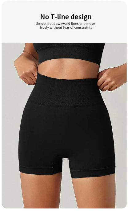 Fitness Shorts for Women High Waist Tight Cycling Yoga Breathable Sports Pants No Awkward Lines - black / L