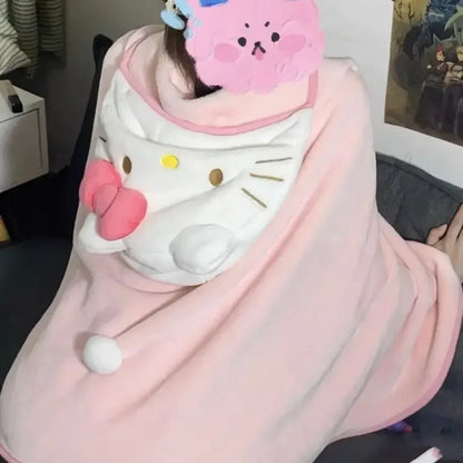 Kt Cat Air Conditioning Blanket Hooded Cute Cloak Student Dormitory Office Blanket Home Furnishings Outward Travel Products Gift