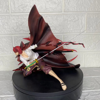 One Piece Pirate Four Kings Red Haired Shanks Squatting Figure Cool Battle Scene Pvc Model Ornament Boy Gift Fan Collection Toy