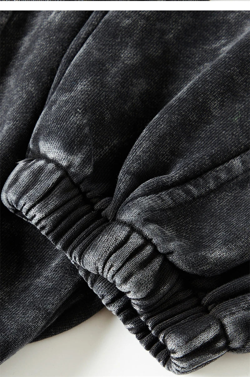 ZODF New Autumn Winter Batik Washed Cotton Sweatpants For Men Unisex Distressed Patchwork Loose 420gsm Sport Jogger Pants HY0724