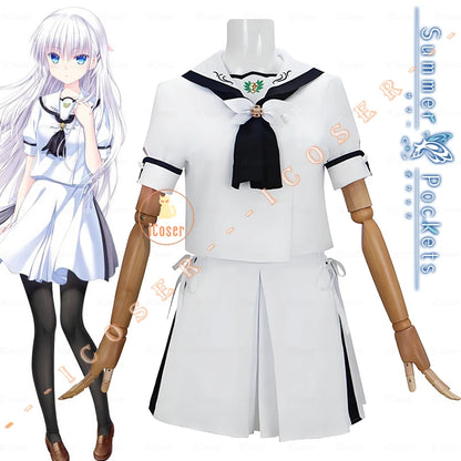 Anime Summer Pockets Shiroha Naruse Cosplay Costume White JK Suit Skirt Stocking Halloween Party for Women Girls Carnival Outfit